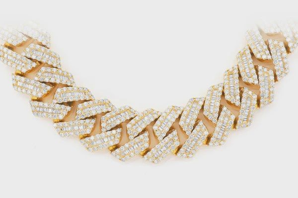 21MM BAGUETTE MIAMI CUBAN DIAMOND NECKLACE 14K SOLID GOLD 59.50CTW, Colour: Yellow Gold, Diamond: VS, Size: 16