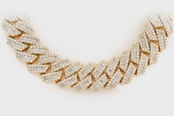 23MM RAISED BAGUETTE MIAMI CUBAN LINK DIAMOND NECKLACE 14K SOLID GOLD 82CTW, Colour: Yellow Gold, Diamond: VS, Size: 16