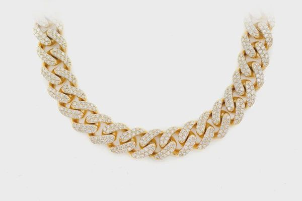 12MM MIAMI CUBAN NECKLACE 14K 24.25CTW, Colour: Yellow Gold, Diamond: VS, Size: 16