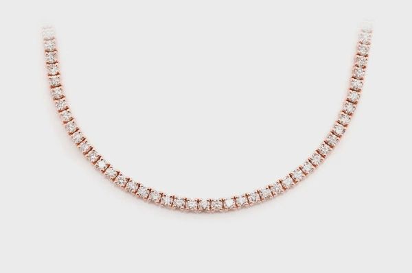 3PT PRONG SET DIAMOND TENNIS NECKLACE 14K SOLID GOLD 6.50CTW
