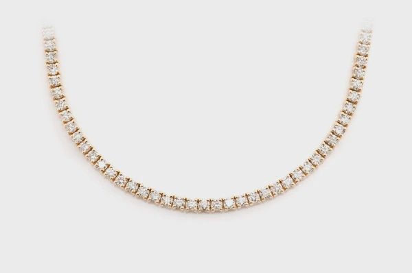 3PT PRONG SET DIAMOND TENNIS NECKLACE 14K SOLID GOLD 6.50CTW, Colour: Yellow Gold, Diamond: VS, Size: 16