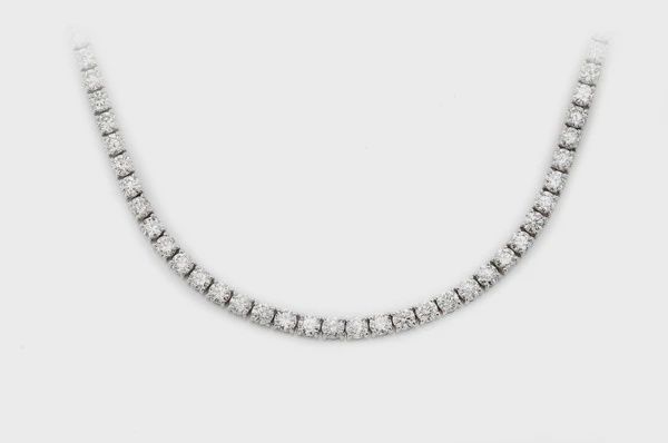 12PT PRONG SET DIAMOND TENNIS NECKLACE 14K SOLID GOLD 20.00CTW, Colour: White Gold, Diamond: VS, Size: 16