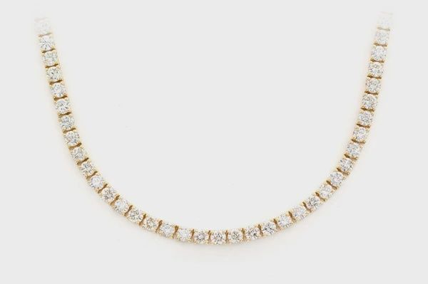 5PT PRONG SET DIAMOND TENNIS NECKLACE 14K SOLID GOLD 11.00CTW, Colour: Yellow Gold, Diamond: VS, Size: 16