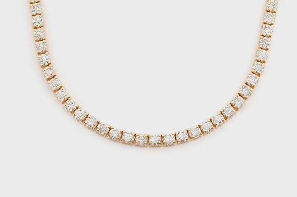14PT PRONG SET TENNIS NECKLACE 14K SOLID GOLD 23.00CTW, Colour: Yellow Gold, Diamond: VS, Size: 16