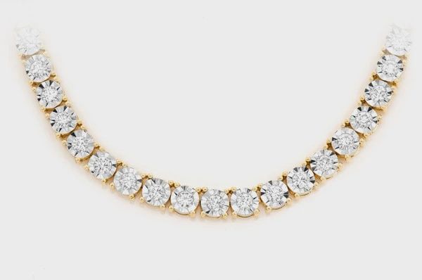 12PT MIRACLE SET DIAMOND TENNIS NECKLACE 14K SOLID GOLD 12.00CTW, Colour: Yellow Gold, Diamond: VS, Size: 16