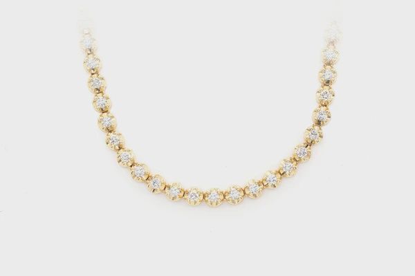 2PT CROWN SET DIAMOND NECKLACE 14K SOLID GOLD 3.75CTW, Colour: Yellow Gold, Diamond: VS, Size: 16