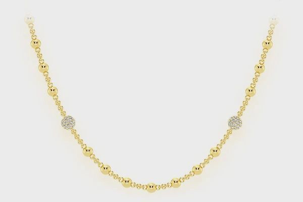 DIAMOND BEAD ROSARY CHAIN 14K SOLID GOLD 2.75CTW, Colour: Yellow Gold, Diamond: VS, Size: 16