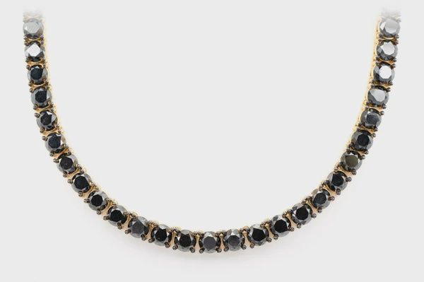 BLACK DIAMOND PRONG SET TENNIS NECKLACE 14K SOLID GOLD 62.25CTW, Colour: Yellow Gold, Size: 16