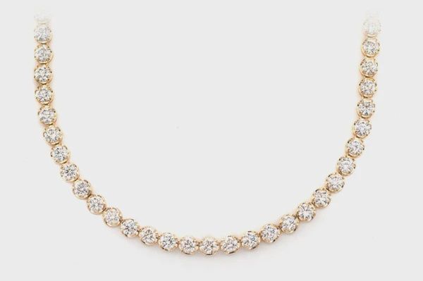 13PT CROWN SET DIAMOND TENNIS NECKLACE 14K SOLID 16.00CTW, Colour: Yellow Gold, Size: 16