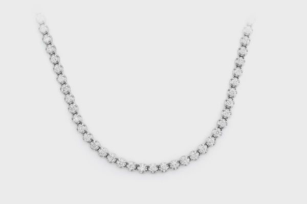 4PT PRONG SET DIAMOND TENNIS NECKLACE 14K SOLID GOLD 6.00CTW, Colour: White Gold, Diamond: VS, Size: 16