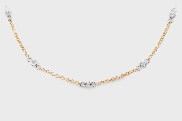 ROUND BEZEL SET DIAMOND NECKLACE CONNECTED 14K SOLID 0.35CTW, Colour: Yellow Gold, Size: 16