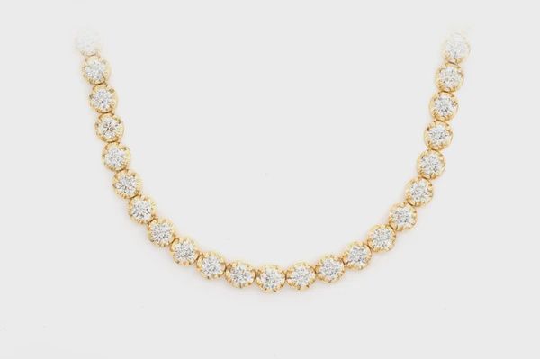 12PT CROWN SET DIAMOND TENNIS NECKLACE 14K SOLID GOLD 14.00CTW, Colour: Yellow Gold, Diamond: VS, Size: 16