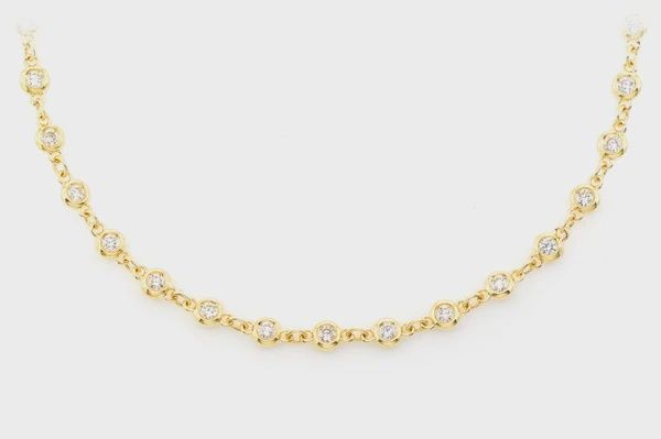 ETERNITY ROUND BEZEL SET DIAMOND NECKLACE 14K SOLID 2.25CTW, Colour: Yellow Gold, Size: 16