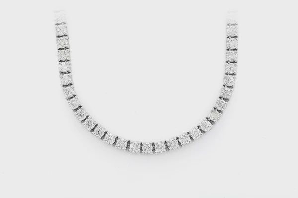 17PT PRONG SET DIAMOND TENNIS NECKLACE 14K SOLID GOLD 24.00CTW, Colour: White Gold, Diamond: VS, Size: 16