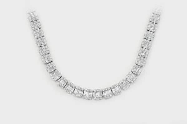 BAGUETTE SQUARE LINK DIAMOND NECKLACE 14K SOLID GOLD 14.25CTW, Colour: White Gold, Diamond: VS, Size: 16