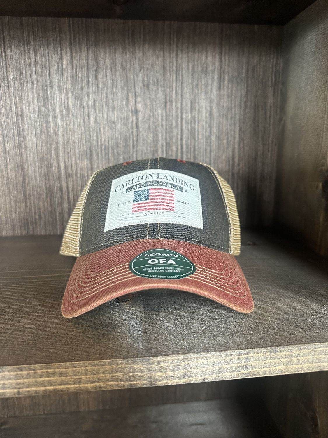 Carlton Landing Lake Eufaula Mesh Hat, Color: Black/Red