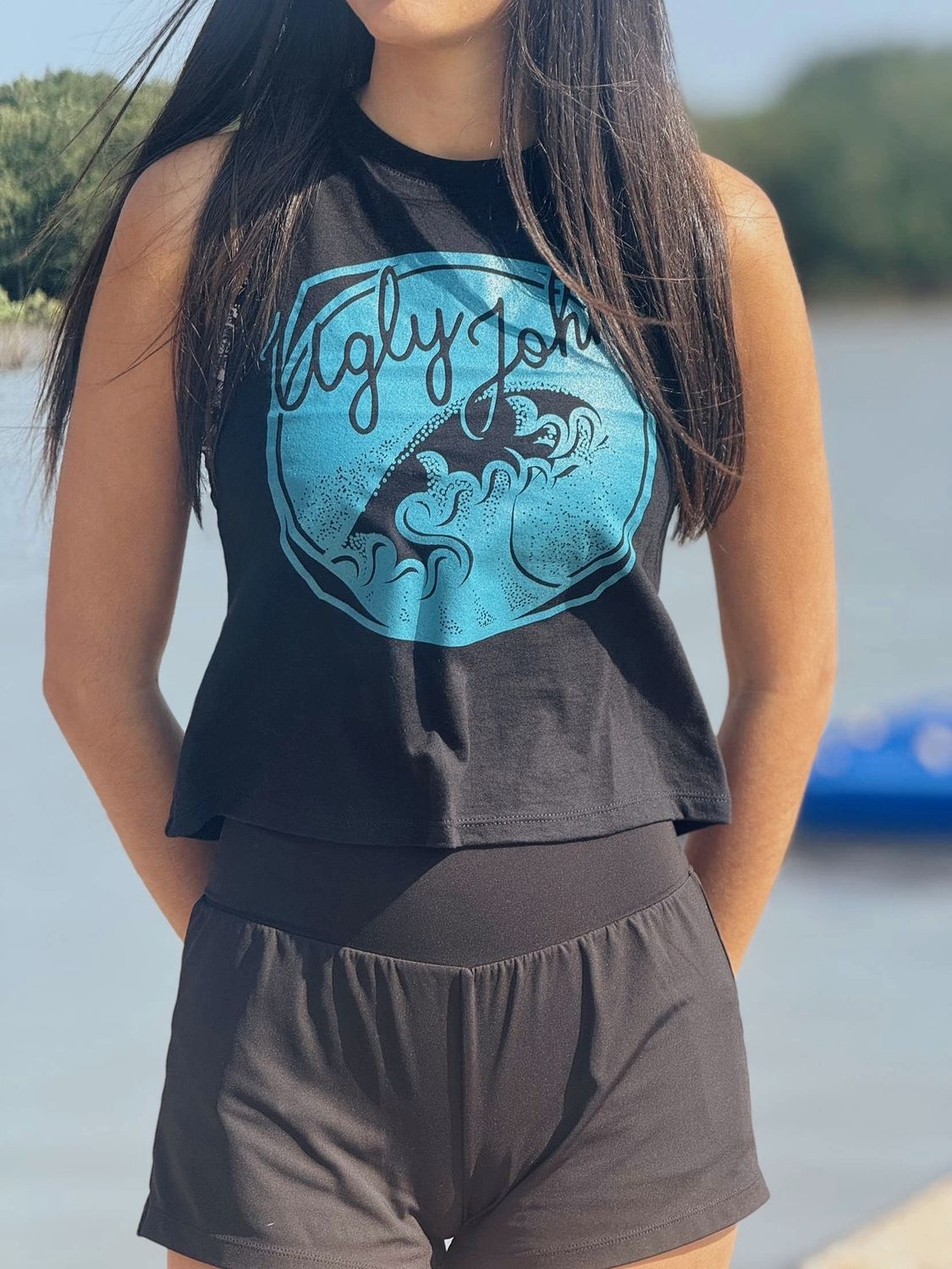 Black Crop Ugly Johns Racerback Tank