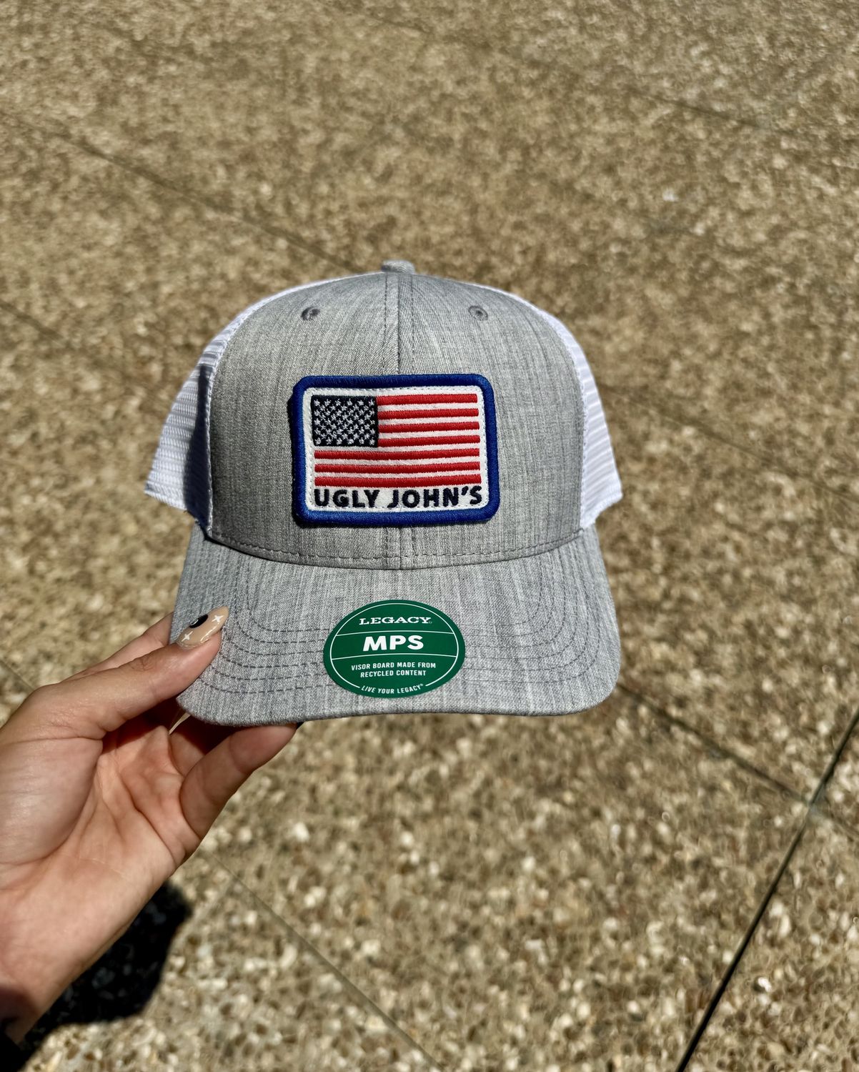 Ugly Johns American Flag Trucker Hat, Color: Grey