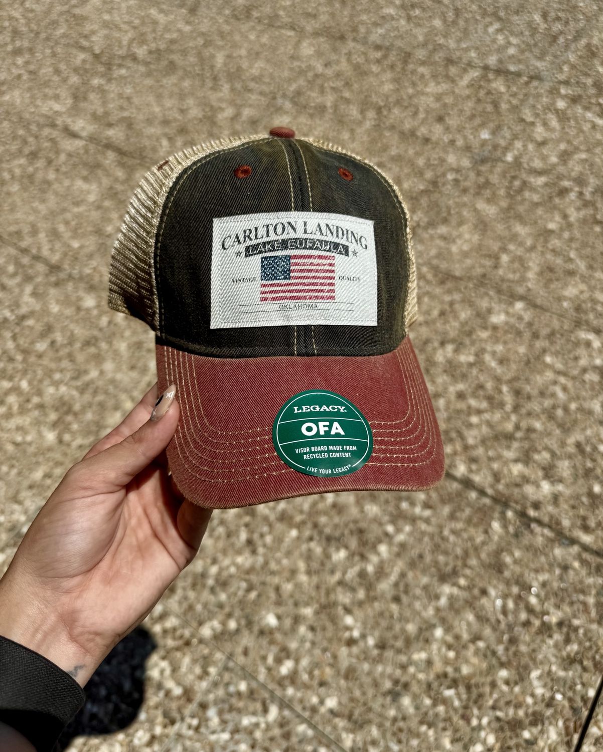 Carlton Landing Lake Eufaula Mesh Hat, Color: Black/Red