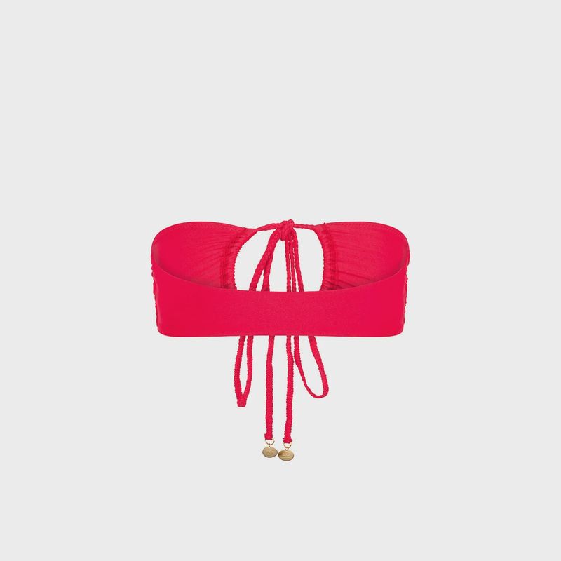 Braided Tie Bandeau Bikini Top- Cherry Crush