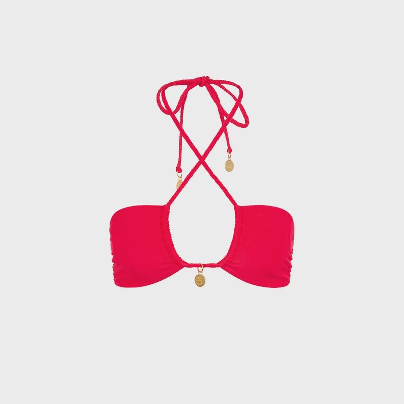 Braided Tie Bandeau Bikini Top- Cherry Crush