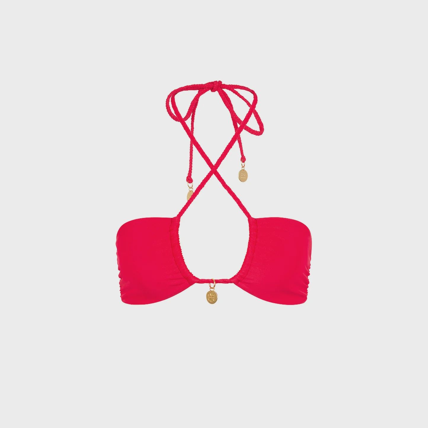 Braided Tie Bandeau Bikini Top- Cherry Crush, Size: S