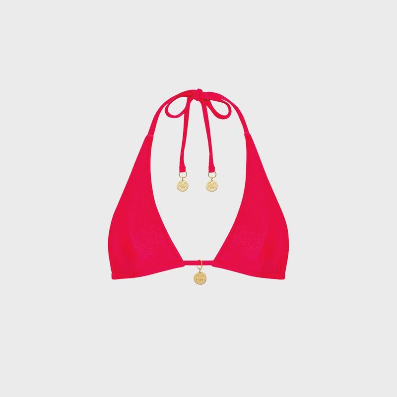 Classic Tie Halter Bikini Top- Cherry Crush