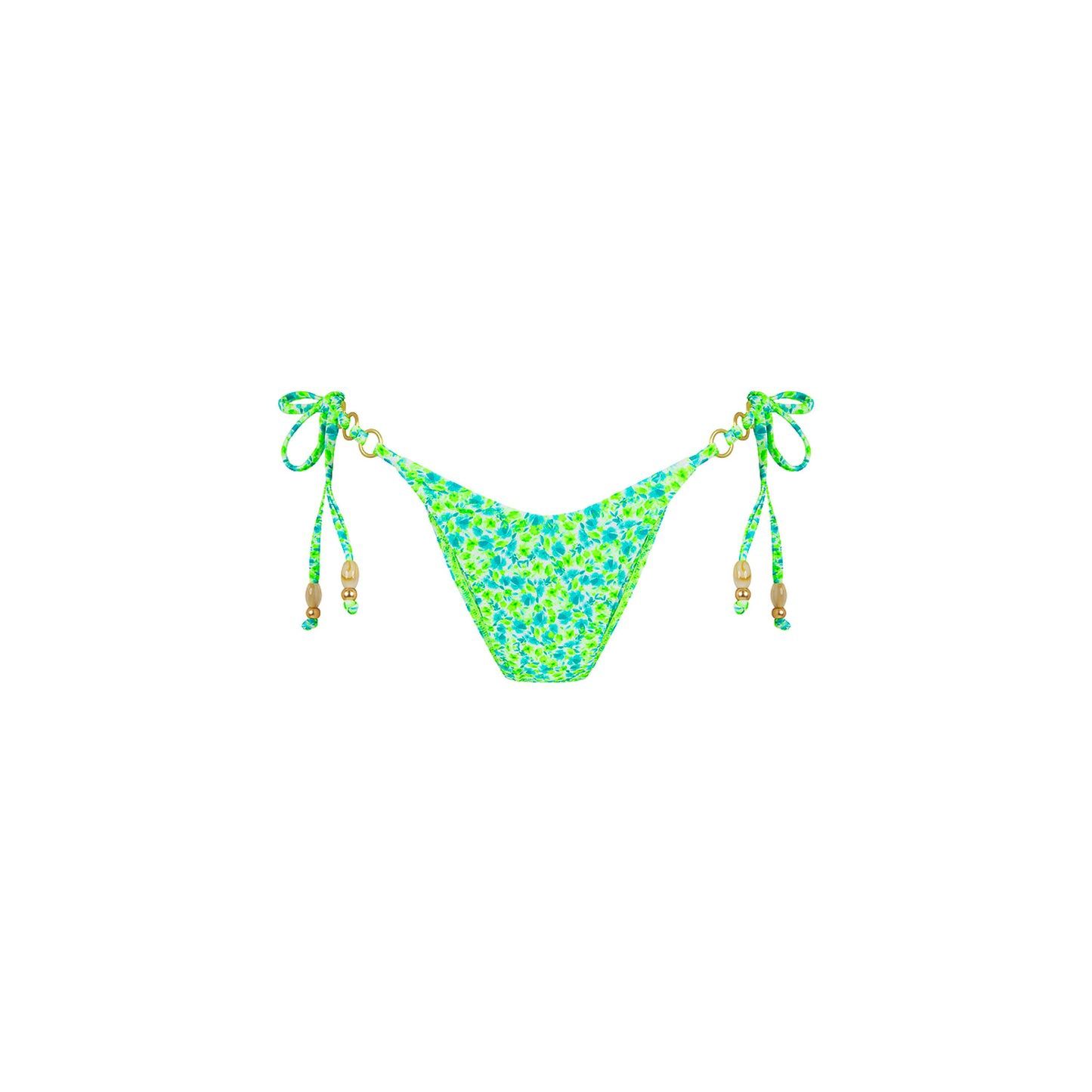 Trio Ring Cheeky Tie Bikini Bottom- Apple Blossom, Size: S