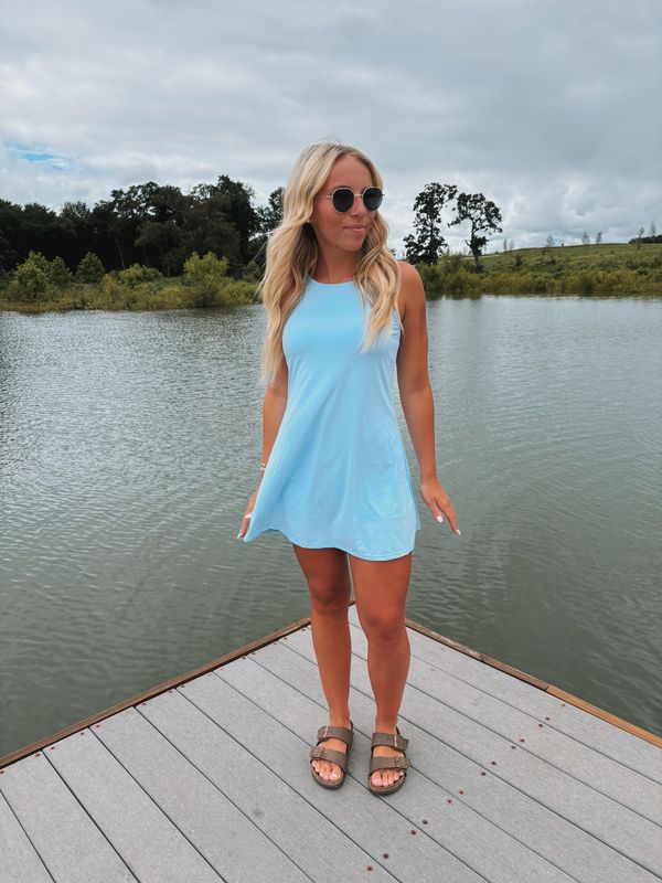 Tank Dress with Athletic Shorts: Blue / S