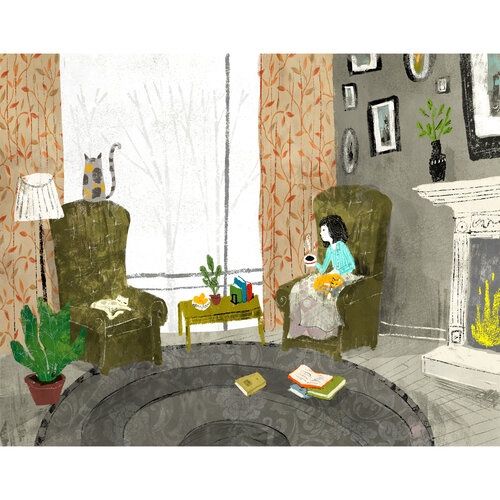 Cats, Books and Tea, Size: 11"x14"