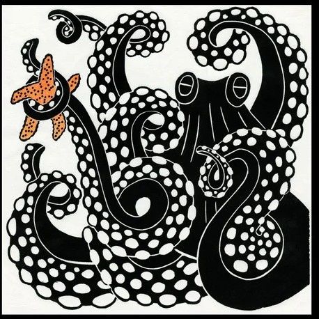Octopus With Starfish, Size: 12"x12"