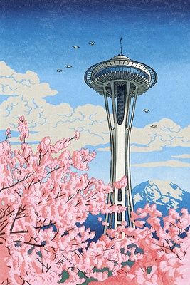 Space Needle Cherry Blossoms