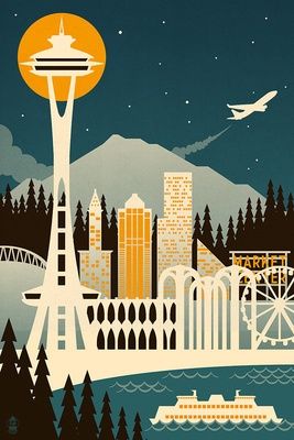 Retro Seattle Skyline