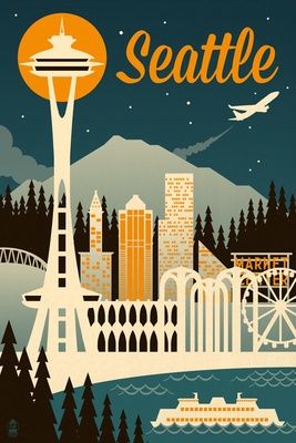 Retro Seattle Skyline w/ Text