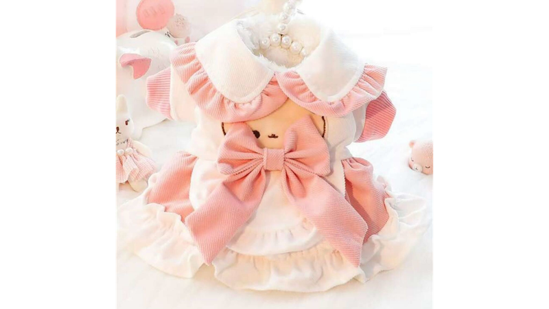 Pink Bow Face Dress with Pearl Collar