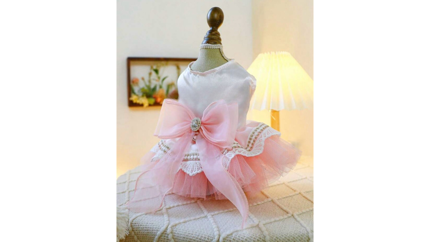 White Lace & Pink Bow Tutu Dress