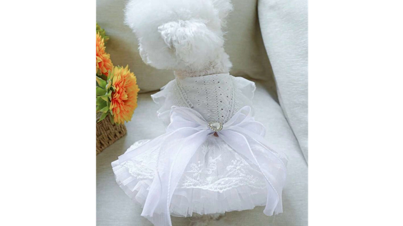 White Lace Bow Dress with Heart Jewel Accent