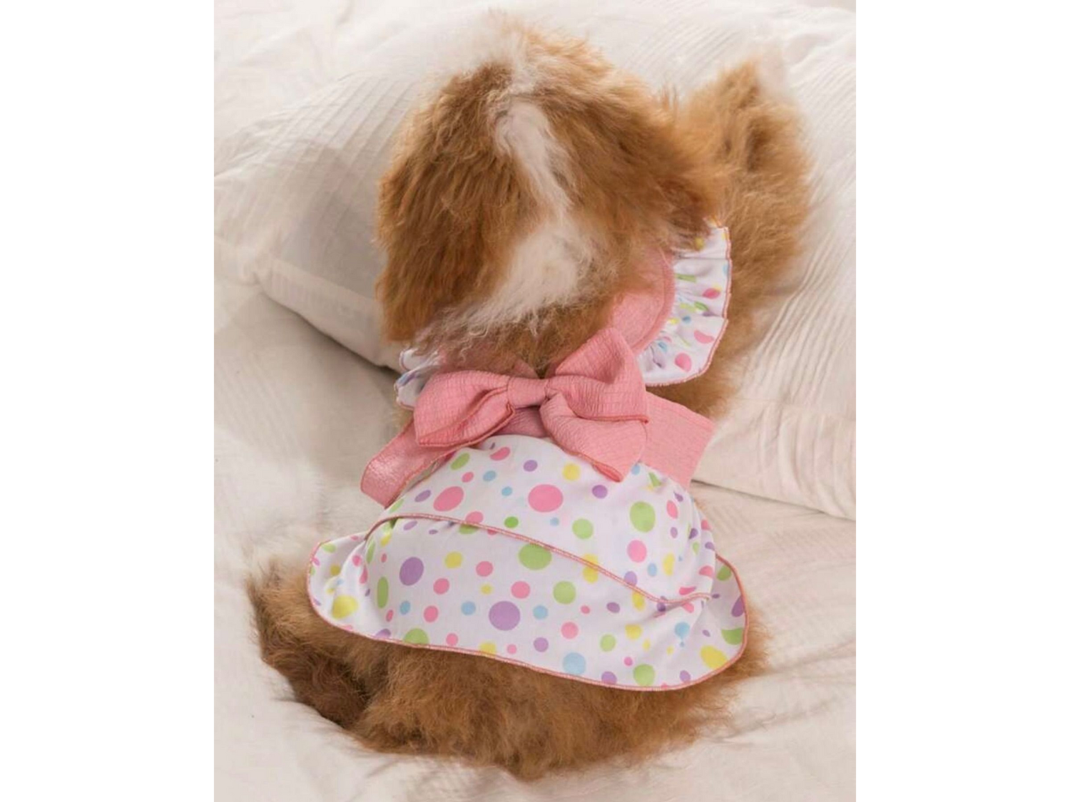 Pink polka dot dress with white lace trim