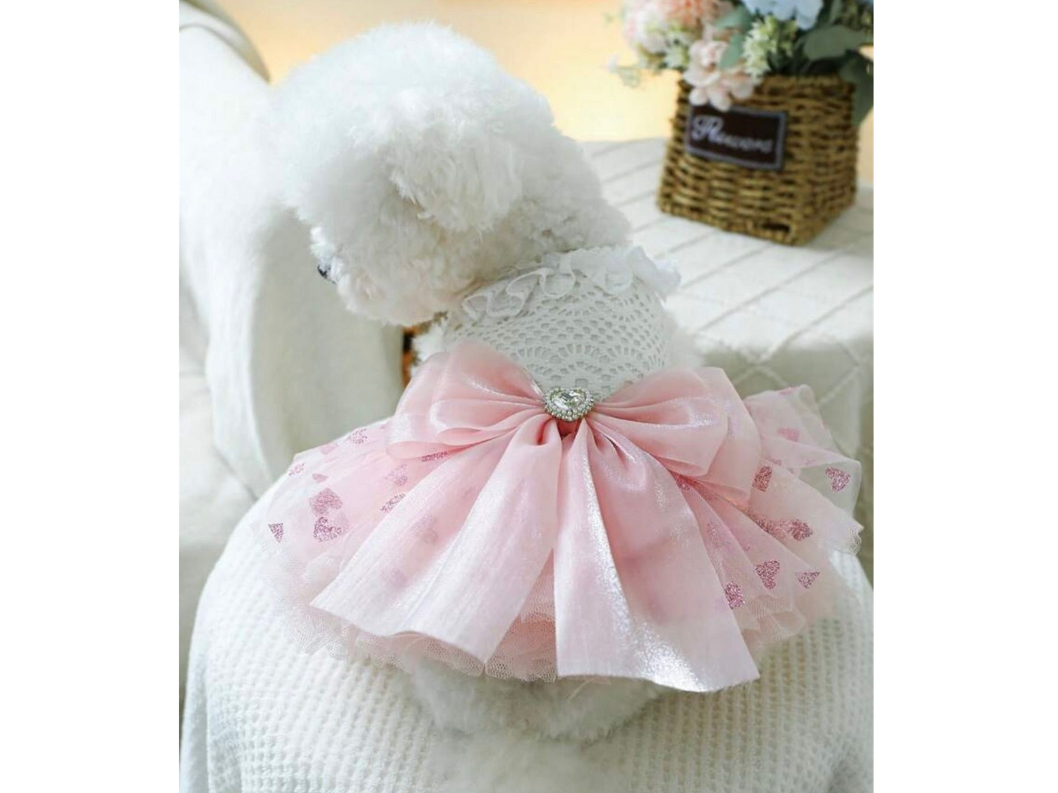 Pink Heart Tutu Dress with Jewel Bow Accent
