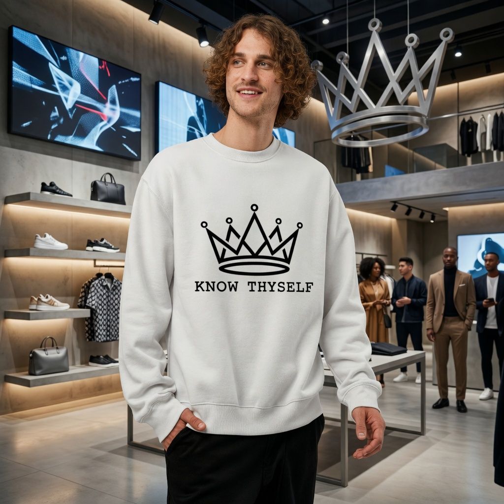“Know Thyself Spiritual Streetwear Sweatshirt – White”