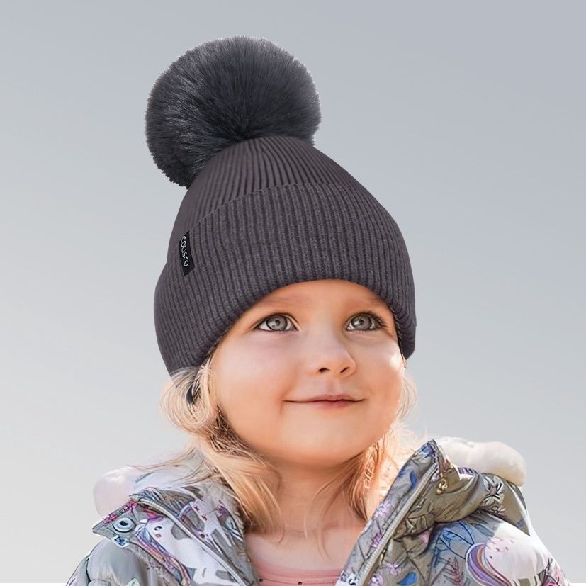 Colisco Soft Warm Pompom Beanie, Cozy Winter Knitted Beanie Hat, Dark Gray 10121
