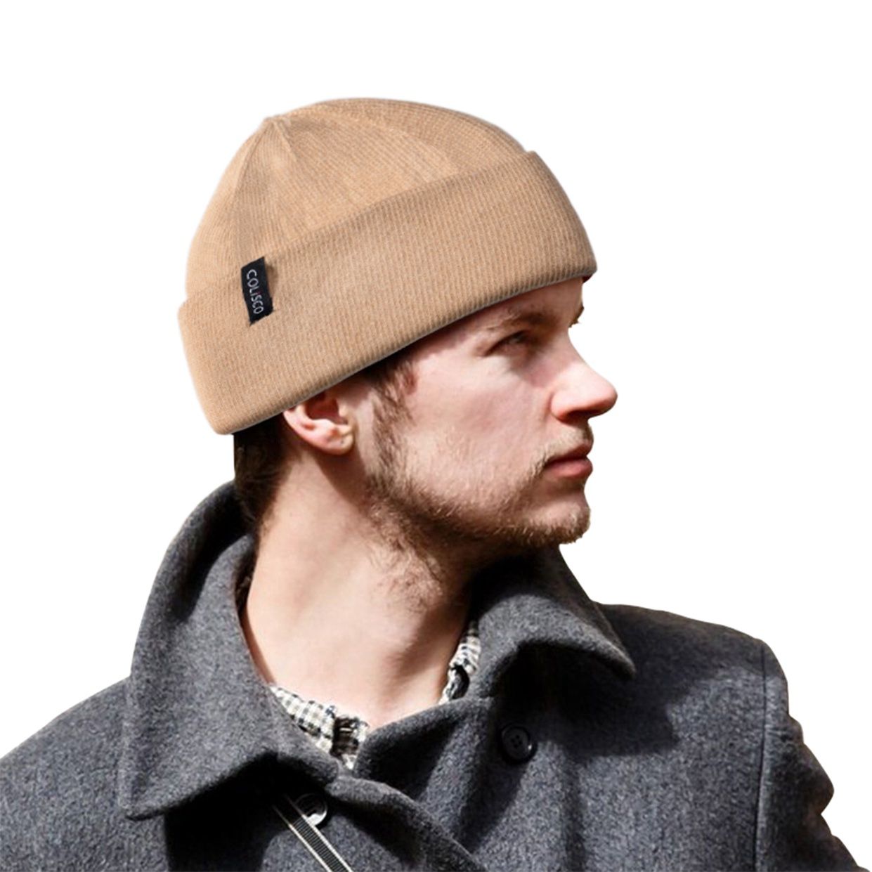 Colisco Soft Warm Cuff Men's Beanie, Cozy Winter Knitted Beanie Hat, Light Brown