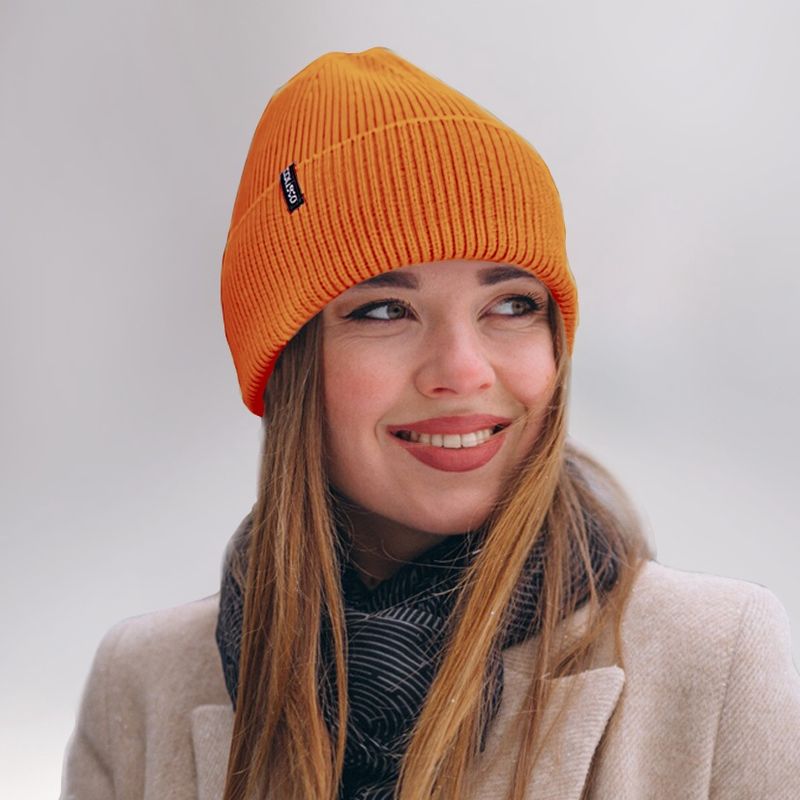 Colisco Soft Warm Cuff Beanie, Cozy Winter Knitted Beanie Hat, Orange 10174