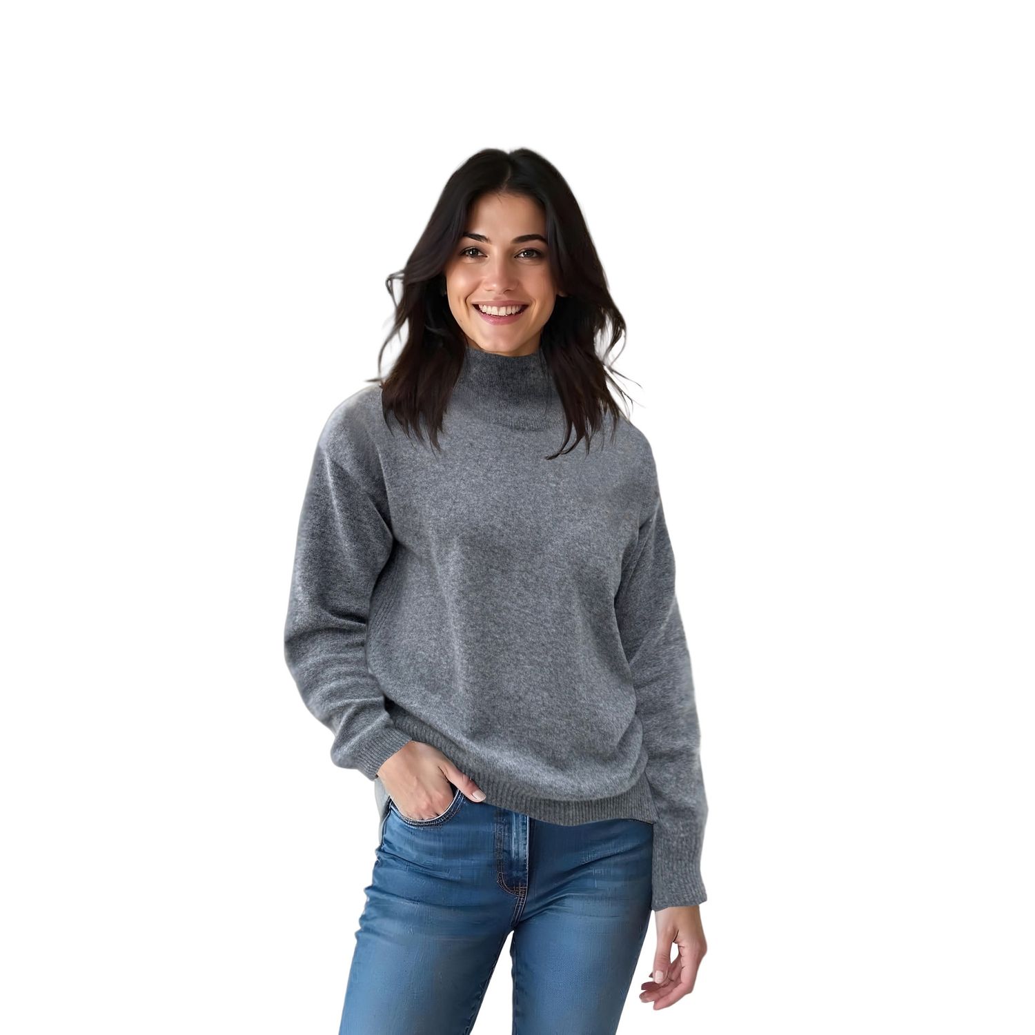 Colisco's 100% Pure Cashmere Mock Neck Sweater, Grey Heather, Small