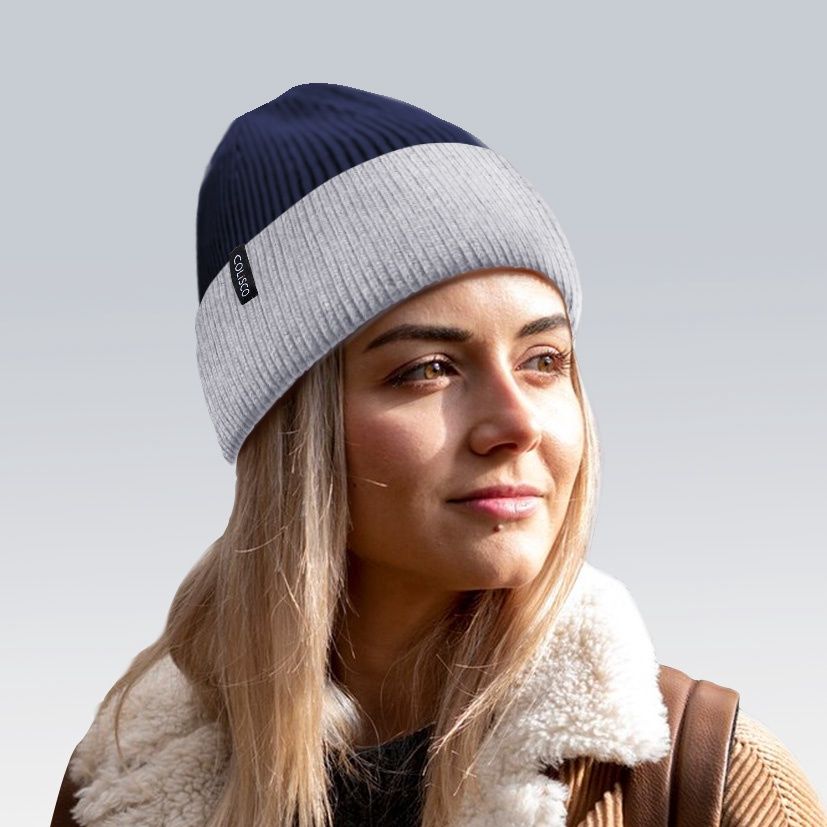 Colisco Soft Warm Cuff Beanie, Cozy Winter Knitted Beanie Hat, Blue/Grey 10216