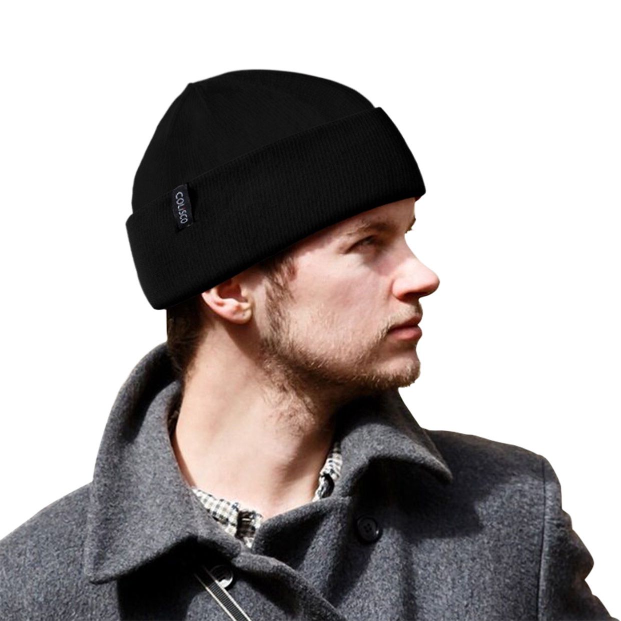 Colisco Soft Warm Cuff Men's Beanie, Cozy Winter Knitted Beanie Hat, Black