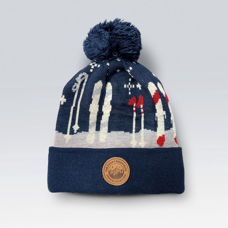 Colisco Soft Warm Customizable Pompom Beanies, Cozy Winter Knitted Beanie Hat, Navy/White 10229