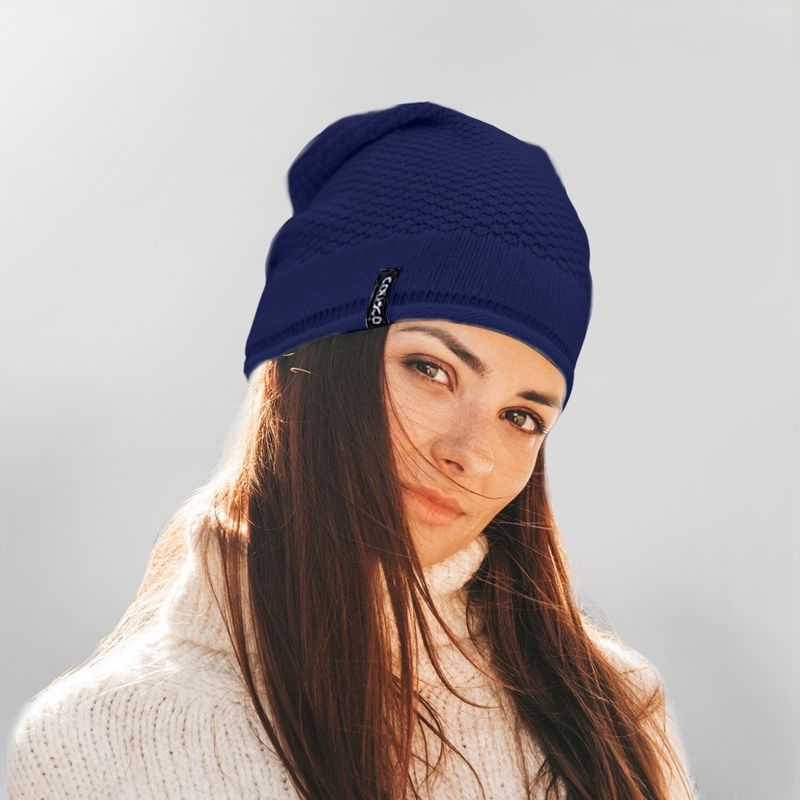 Colisco Soft Warm Slouch Beanie, Cozy Winter Knitted Beanie Hat, Blue 10151