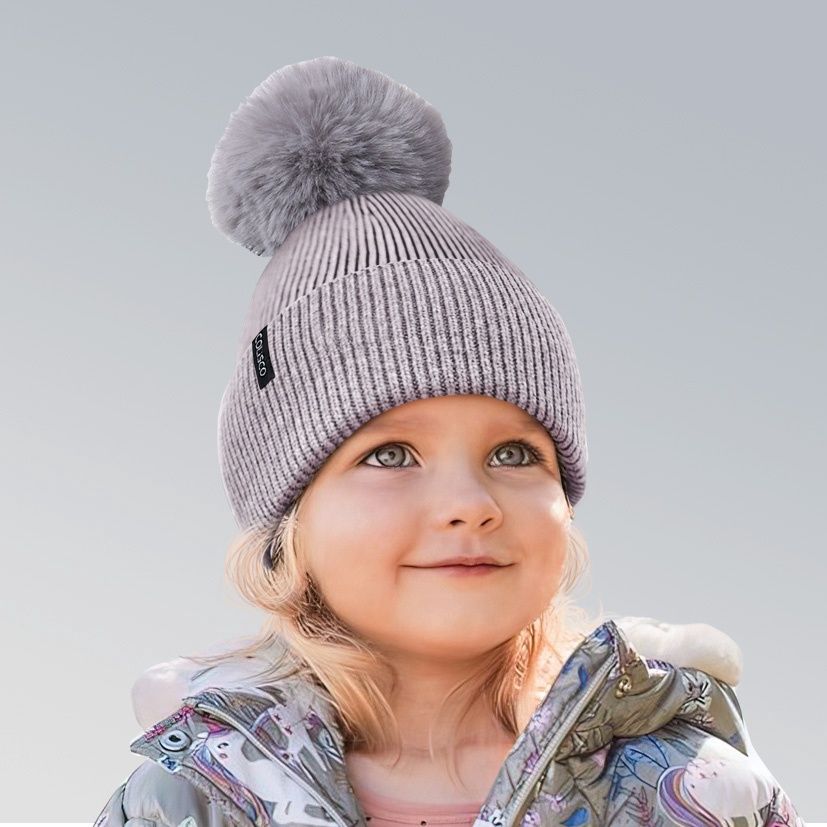 Colisco Soft Warm Pompom Beanie, Cozy Winter Knitted Beanie Hat, Gray 10124