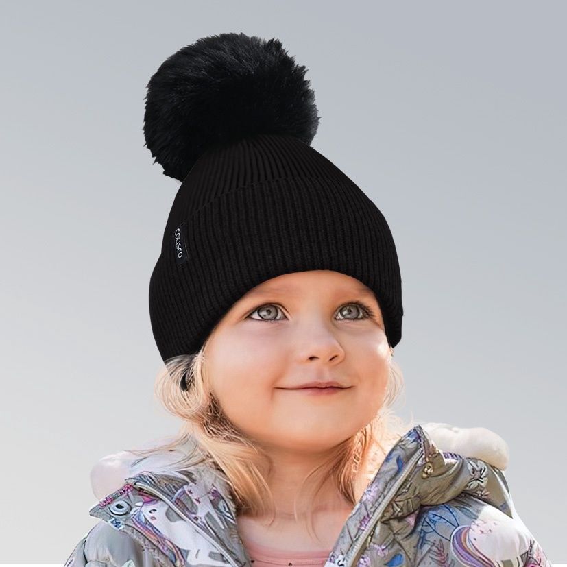 Colisco Soft Warm Pompom Beanie, Cozy Winter Knitted Beanie Hat, Black 10120